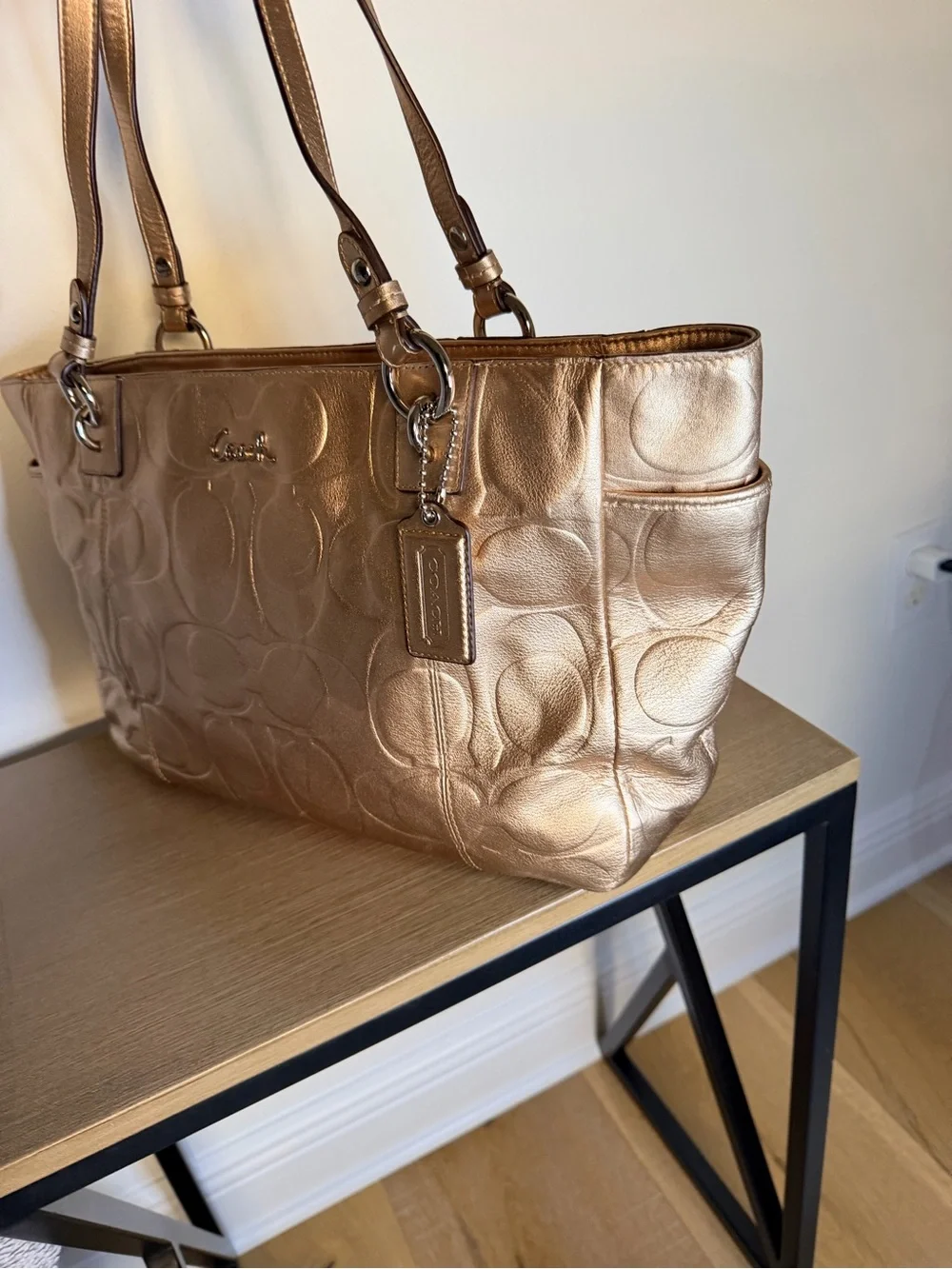 Coach Metallic Rose Gold Signature Tote Bag